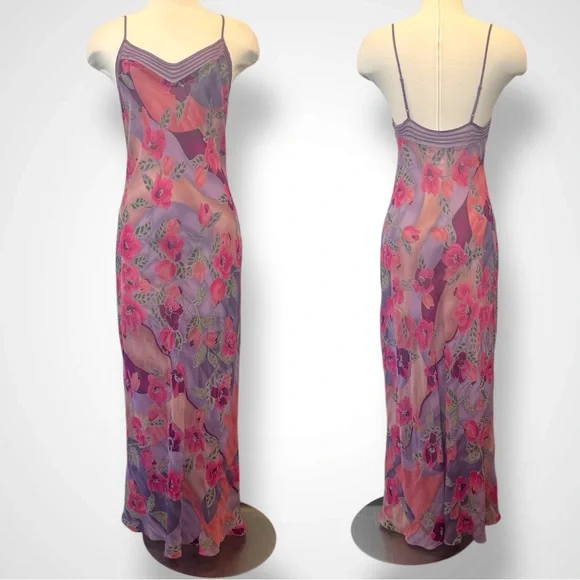 🌺SOLD🌺 2001 Victoria’s Secret Silk Chiffon Floral Vintage Maxi Gown Slip Dress - Picture 5 of 8